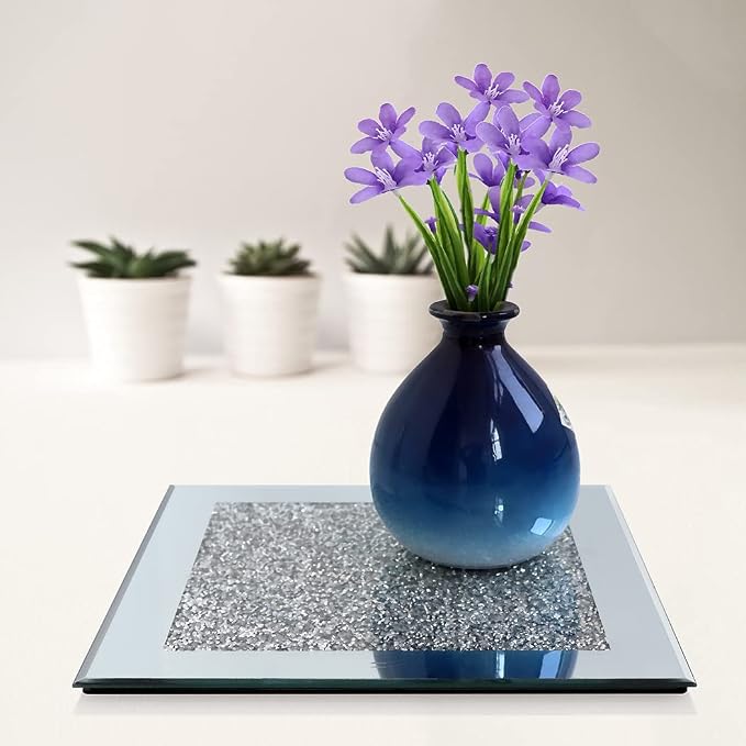 GIMORRTO Glass Mirrored Coaster 2 PC, Crushed Diamond Square Cup Mat 10" Decor - Image 5