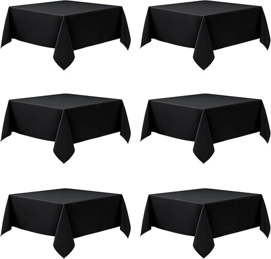 6-Pack Black Tablecloths for Square Tables, 54 x 54 Inches, Stain-Resistant Polyester Fabric for 2 Foot Tables - Washable Table Covers for Weddings, Banquets, Birthday Parties, Events