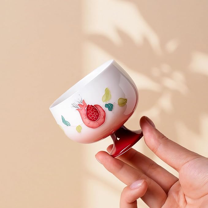 KAMMAK Tea Cup, 3oz Small Tea Cups Set of 2, Gradient Red Porcelain Tea Set - Image 5