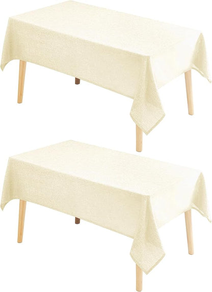 Hiasan 2 Pack Faux Linen Rectangle Tablecloth - Wrinkle and Stain Resistant Washable Table Cloth for Kitchen Dining Room Holiday Dinner, Champagne, 70 x 90 Inch