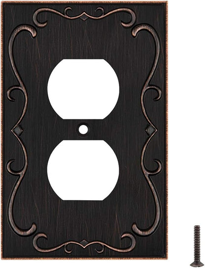 French Cabriole Decorative Wall Plate Switch Plate Outlet Cover (Single Duplex, 2 Pack, Aged Bronze)