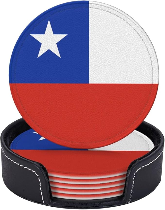 6 Pack Chile Flag Leather Coaster by GTEVUTS