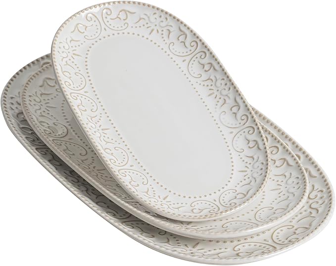 Serving Platters Set, Embossed Serving Trays by FEENMAICeramicHome