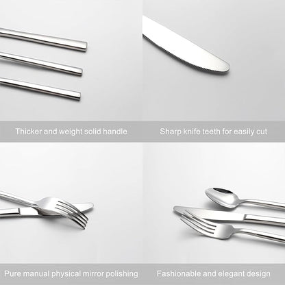 Silverware Set for 4,20 Pieces Forged Stainless Steel Flatware Set Cutlery Set,Heavy Duty and Modern Desgin,Fancy Tableware Cutlery Set for Home,Restaurant,Mirror Polished,Dishwasher Safe
