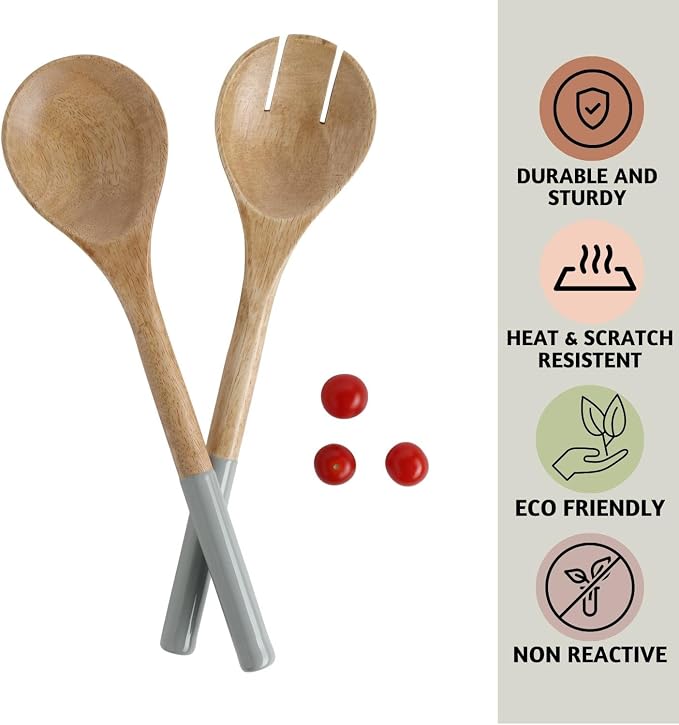 Folkulture Wooden Salad Servers, Salad Tongs - Image 2