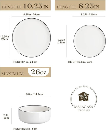 MALACASA Plates and Bowls Sets, 24 Pieces Modern Porcelain Dinnerware Set - Image 2