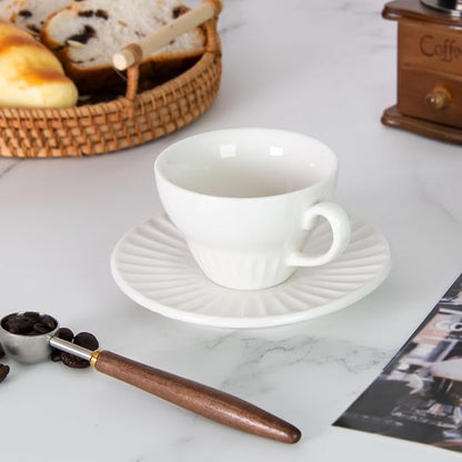 2 oz White Espresso Cups Set of 2, Ceramic Cappuccino Cups - Image 3