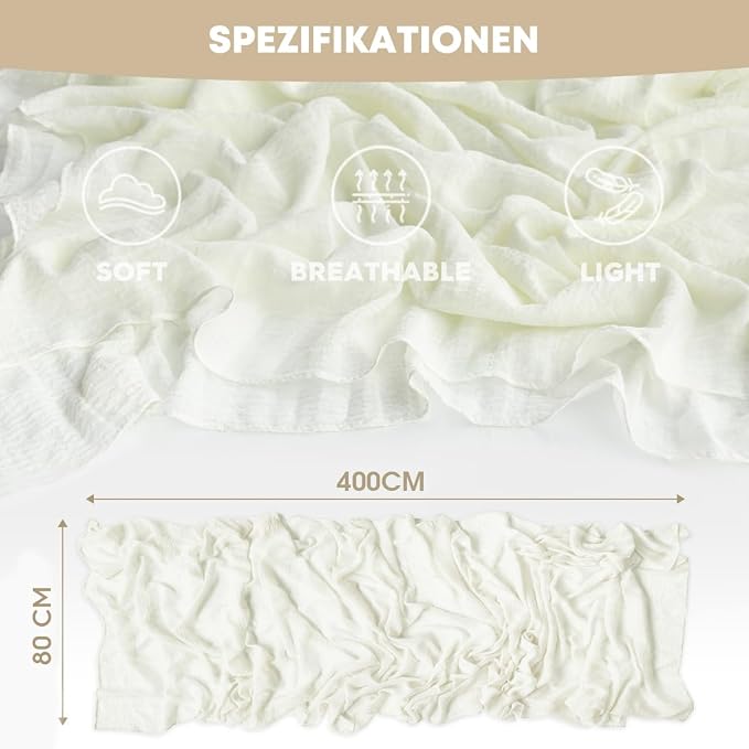 Artoid Mode Boho Cheesecloth Gauze Ivory Wedding Table Runner, 160 Inch - Image 5