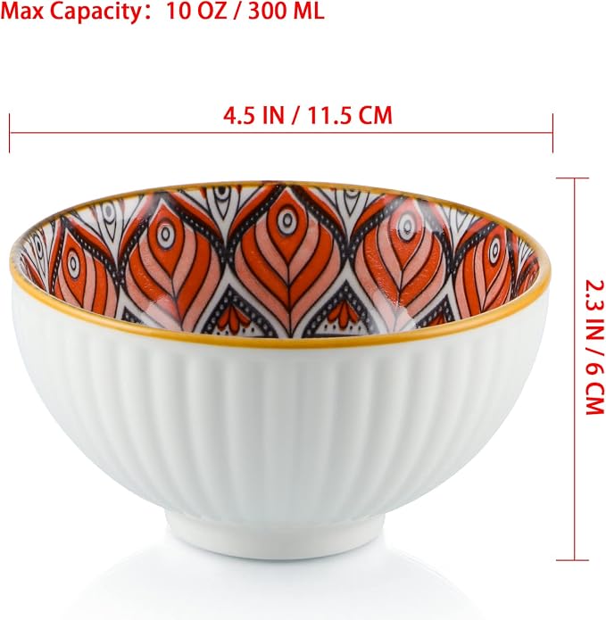 Ceramic Rice Bowls 10 oz, Bohemian Style Bowl Gift Set - Image 2