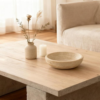 Handmade Travertine Stone Bowl | 7.8" Decorative Key & Fruit Bowl | Kitchen Counter, Dining Table Centerpiece, Entryway & Office Desk Decor (Beige)