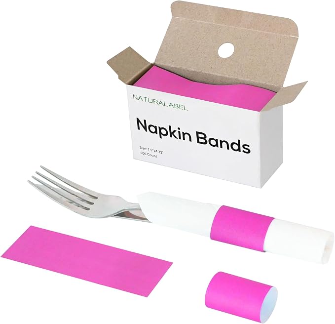 Self-Adhesive Napkin Bands, Hot Pink | Wrap silverware & napkins, elegant table by NATURALABEL