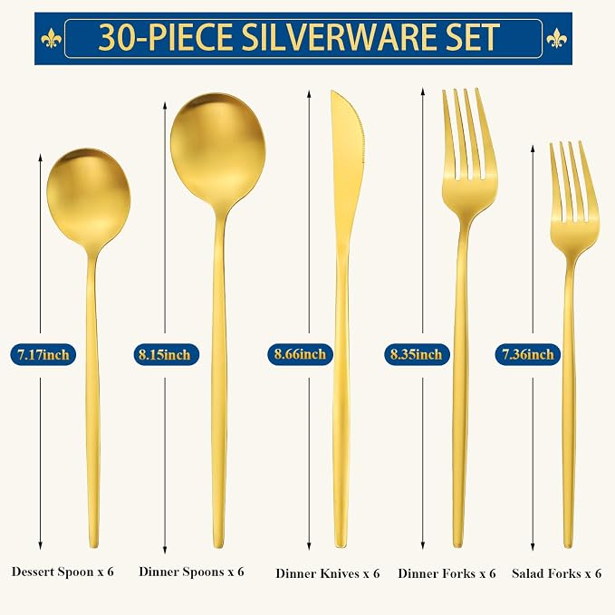 Gold Silverware Set, Stainless Steel Flatware Set - Image 2