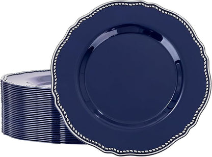 60 Pcs Blue Silver Dinner Plates by Hioasis