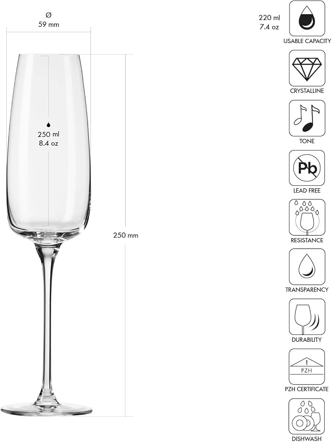 Krosno Modern Champagne Flute Glasses | Set of 4 | 8.5 oz | Lead-Free Crystal - Image 2