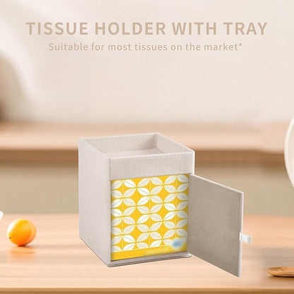 Tissue Box Cover with Storage Tray Square Tissue Box Holder PU Leather Facial Tissues Organizer Tray for Bathroom Vanity Bedroom Office Car,Stylish Napkin Caddy Decorative Organizer,Beige