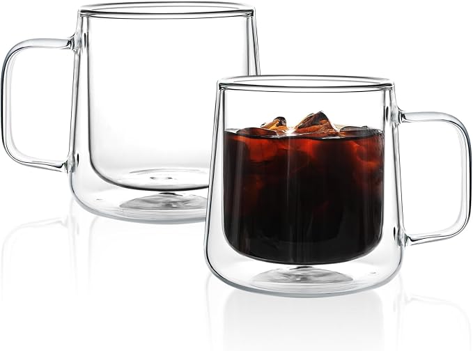 Aurzen 13oz Glass Coffee Mugs, Double Wall Insulated Glass Cups by Aurzen