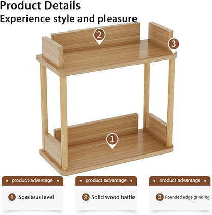 Desktop Organizer Shelf, Multi Tier Wood Tabletop Bookshelf, Space Saving Countertop Storage Rack for Office, Bedroom, Living Room(Warm White,15.7 * 7.8 * 14.5in)