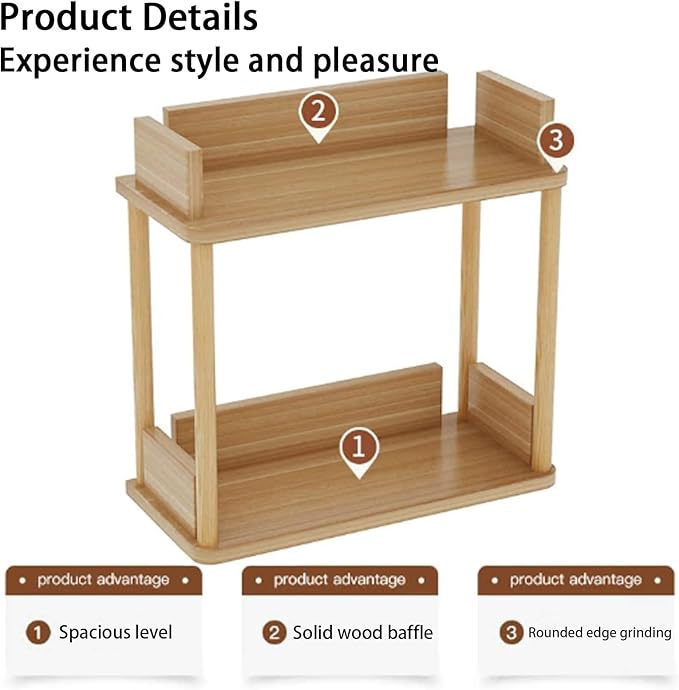 Desktop Organizer Shelf, Multi Tier Wood Tabletop Bookshelf, Space Saving Countertop Storage Rack for Office, Bedroom, Living Room(Warm White,19.6 * 7.8 * 14.5in)