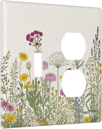 Light Switch Cover Plate Wildflower Botanical Plant Herbs Flower 2 Gang Decorative Switch Plates 1 Toggle Duplex Combo Outlet Covers GFCI Wall Plates for Bathroom Livingroom Decor