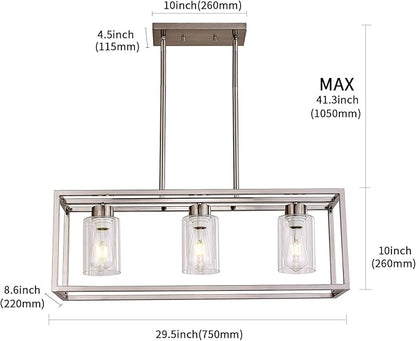 XILICON Dining Room Lighting Fixtures Hanging Farmhouse Brushed Nickel 3 Light Modern Pendant Lighting Contemporary Chandeliers with Glass Shade for Living Dining Room Bedroom Kitchen Island