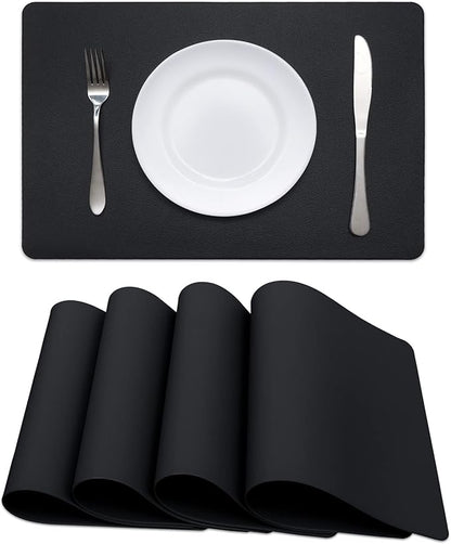 Faux Leather Halloween Placemats HeloHo Black Table Place Mats Set of 4 Waterproof Oilproof Heat Stain Resistant Placemats Washable Wipeable Placemat for Kitchen Dining Table Decoration Indoor Outdoor
