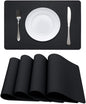 Faux Leather Halloween Placemats HeloHo Black Table Place Mats Set of 4 Waterproof Oilproof Heat Stain Resistant Placemats Washable Wipeable Placemat for Kitchen Dining Table Decoration Indoor Outdoor