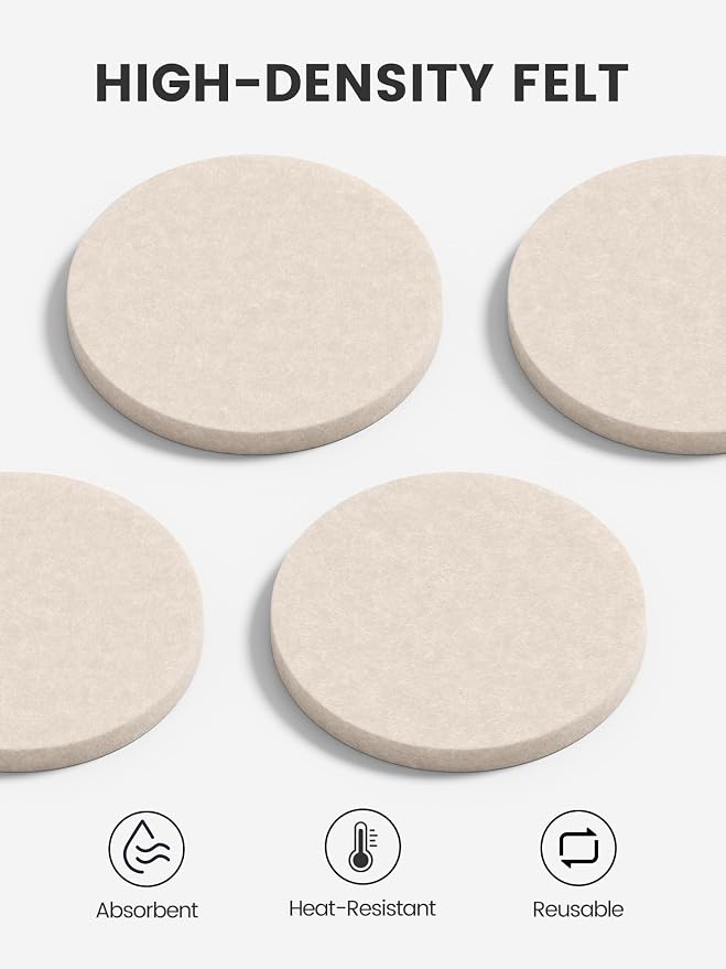 Fluxynara Felt Coasters with Holder, Oatmeal | Round Felt Coasters, - Image 3