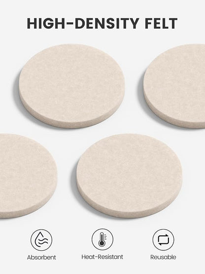 Fluxynara Felt Coasters with Holder, Oatmeal | Round Felt Coasters, - Image 3