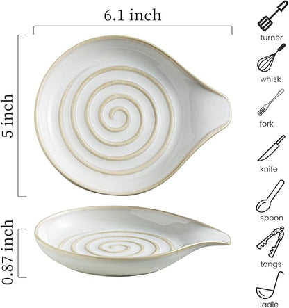 LAUCHUH Spoon Rest for Stove Top, Ceramic Spoon Holder Large Spatula Rest for Kitchen Counter Coffee Spoon Holder Cooking Utensil Rest Modern Farmhouse Kitchen Décor for Christmas, Cream, 5 Inch