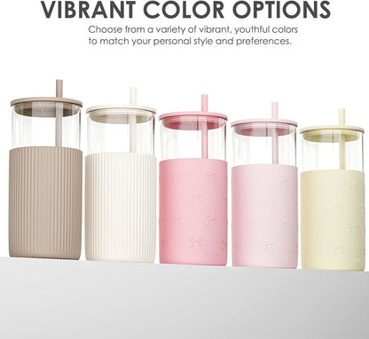 SANDJEST Glass Tumbler with Straw and Lid, Glass Water Bottle with Silicone - Image 5