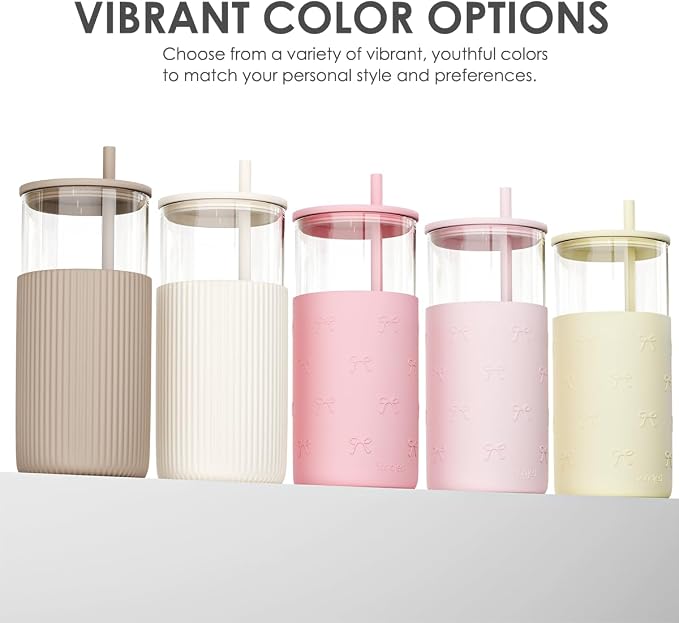 SANDJEST Glass Tumbler with Straw and Lid, Glass Water Bottle with Silicone - Image 5