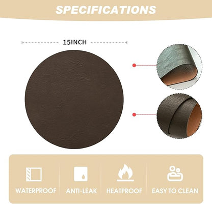 Artoid Mode Coffee Faux Leather Placemats Set of 4, 15 Inch Waterproof Wipeable Heat Resistant Vinyl Place Mats, Reversible Table Mats for Kitchen Dining Decor