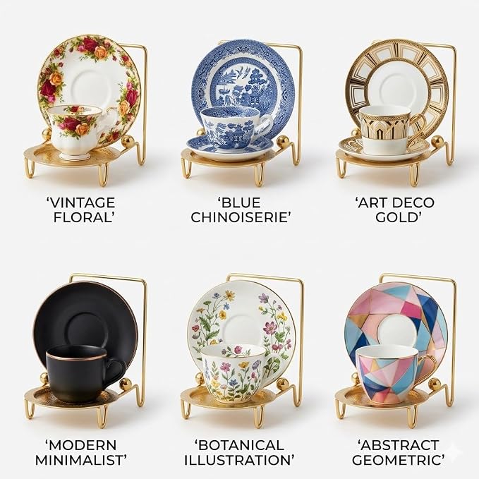 HOHIYA Gold Tea Cup and Saucer Display Stand 6 Cup Holder Rack | Elegant gold - Image 7