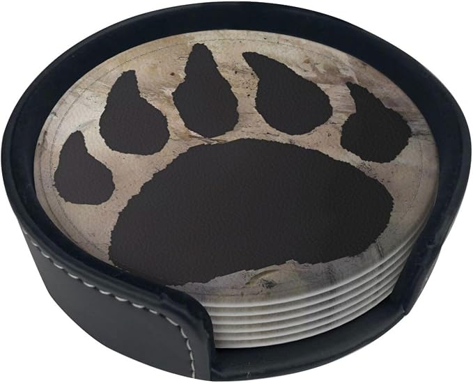 Bear Paw Print Premium Leather Coasters - Image 3