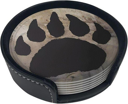 Bear Paw Print Premium Leather Coasters - Image 3