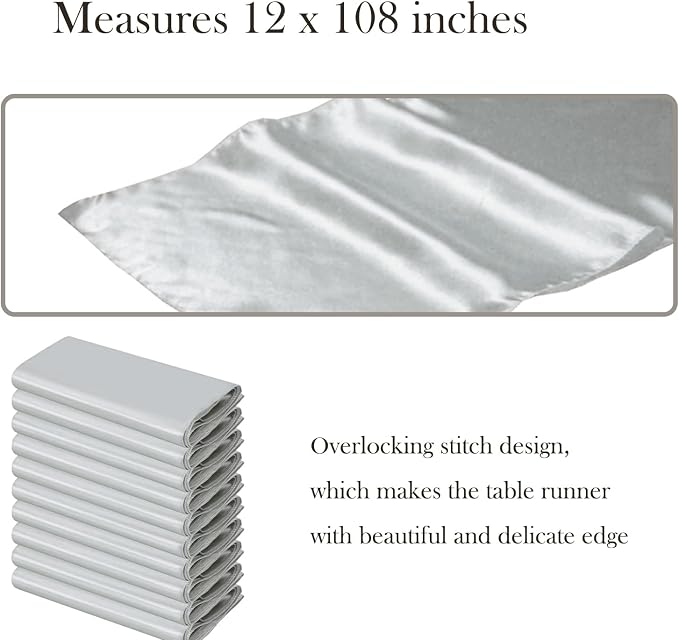 10 Pack Silver Table Runners 12 X 108 Inches Wedding Satin Table Runner - Image 2