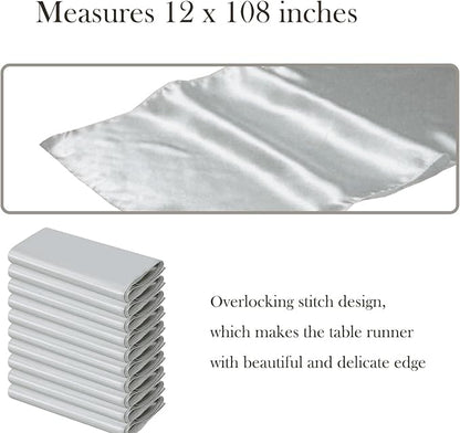 10 Pack Silver Table Runners 12 X 108 Inches Wedding Satin Table Runner - Image 2