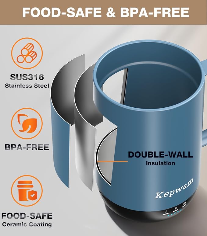 Kepwam Self-Heating Coffee Mug T1-16oz, Fast Heating Rechargeable Heated Coffee - Image 5