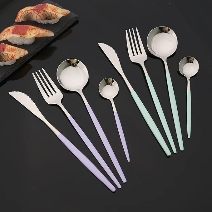 JASHII Flatware Set 24 Piece, Stainless Steel Silverware Set, Macaron Small - Image 2