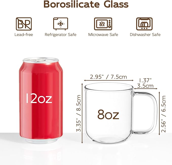 Glass Coffee Mugs, 8 oz iced coffee cups, Glass Mugs - Image 2