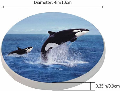 Killer Whale Leaping Drink Coasters Modern Aquatic Animal Jumping Sea Orcinus Orca Ocean Cetacean Housewarming Presentss for New Home Present for Friends,2 Pcs,4 X 4 X 0.35 Inches
