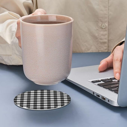 6 Pcs Black White Striped Plaid Leather Coasters - Image 7