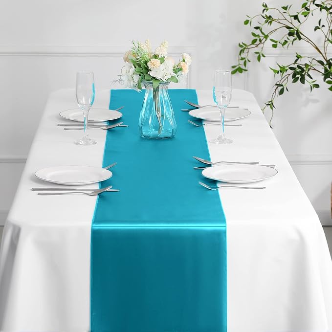 Manyshofu Teal Blue Satin Table Runner 12x72 - Image 6