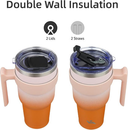 Konokyo 40 oz Tumbler with Handle and Straw, Insulated Travel Mug | Coral; - Image 3