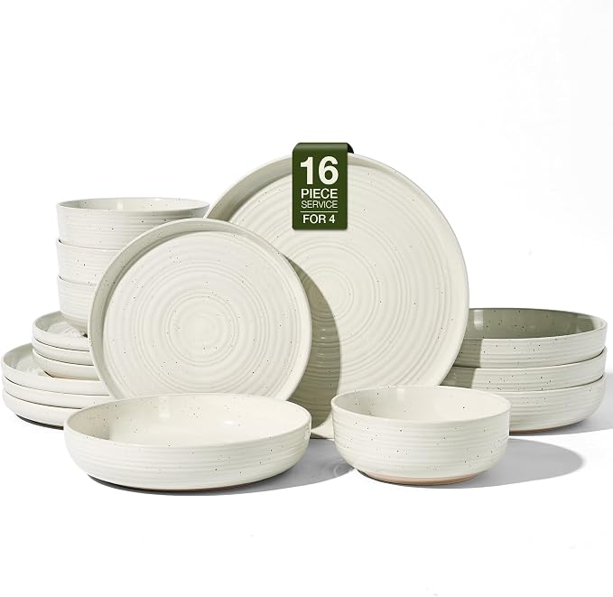 Stoneware Dinnerware Sets with Pasta Bowls, Service by FamiwarePremium