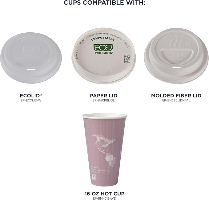ECO PRODUCTS Compostable Disposable Insulated World Art 16oz Large Coffee Cups - Image 7