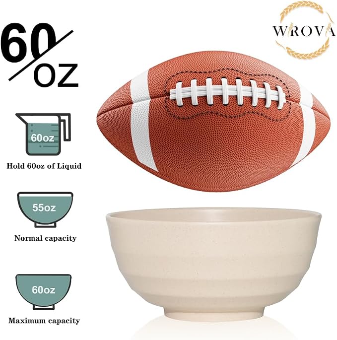 Wheat Straw Bowls Set 60 OZ, Unbreakable Large Beige Bowls Set of 6, Microwave - Image 3