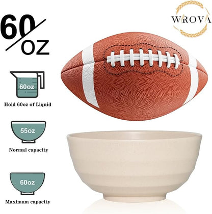 Wheat Straw Bowls Set 60 OZ, Unbreakable Large Beige Bowls Set of 6, Microwave - Image 3