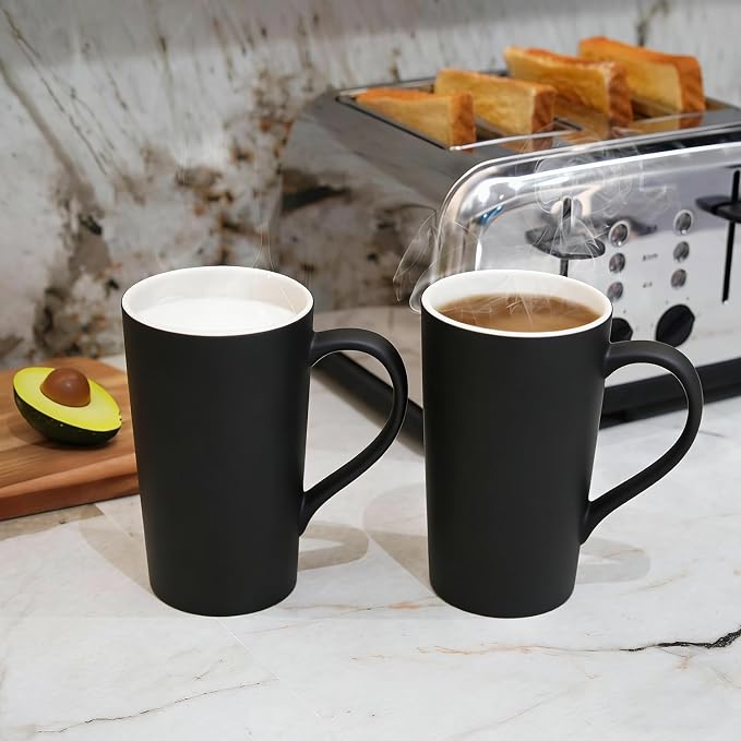 Number Pattern Simple Pure Large Milk Mug, Tall Black Ceramic Coffee Cup - Image 4