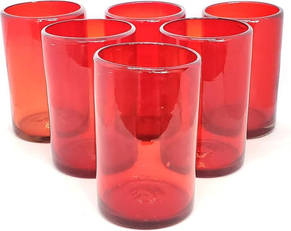 Solid Ruby Red 14 oz Drinking Glasses, Recycled Glass, Toxin-Free by MexHandcraft